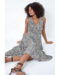 D.u.s.k - Abstract Zebra Print Tiered Midi Dress - Lyst