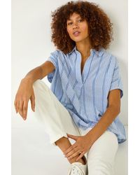 Roman - Stripe Pleated Neck Top - Lyst