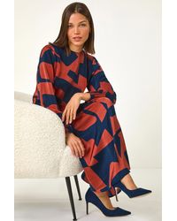 Roman - Geometric Colour Block Print Midi Dress - Lyst