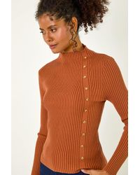 D.u.s.k - High Neck Button Detail Rib Jumper - Lyst