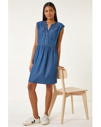 Roman - Button Detail Gathered Dress - Lyst