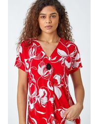 Roman - Floral Button Detail V-Neck Stretch Top - Lyst