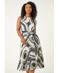 Roman Petite - Print Tie Waist Pleated Dress - Lyst