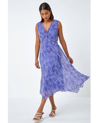 Roman - Sleeveless Abstract Knot Front Midi Dress - Lyst