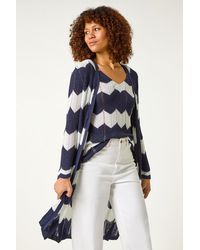 Roman - Chevron Stripe Shimmer Longline Cardigan - Lyst
