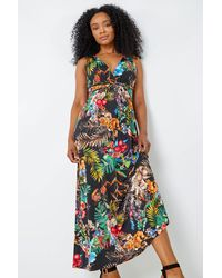 Roman Petite - Sleeveless Tropical Maxi Stretch Dress - Lyst