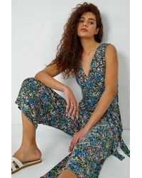 Roman - Sleeveless Floral Print Stretch Jumpsuit - Lyst
