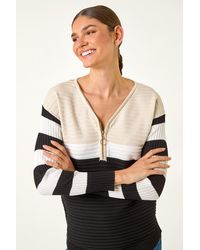 Roman - Colour Block Zip Knit Jumper - Lyst