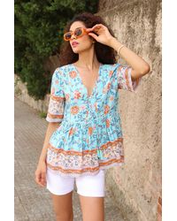 Roman - Floral Border Print Tassel Detail Top - Lyst