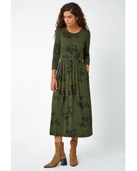 Roman - Floral Print Midi Stretch Dress - Lyst