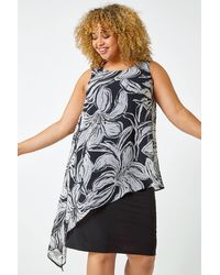 Roman Curve - Contrast Floral Chiffon Overlay Dress - Lyst