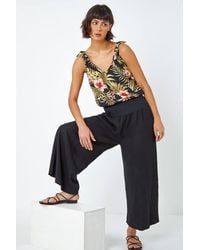 Roman - Linen Blend Stretch Waist Culottes - Lyst