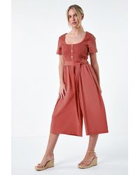 Roman Petite - Shirred Button Detail Culotte Jumpsuit - Lyst