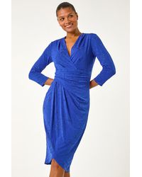 Roman - Floral Glitter Print Wrap Stretch Dress - Lyst