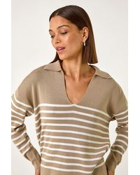 Roman - Horizontal Stripe Collared Knit Jumper - Lyst