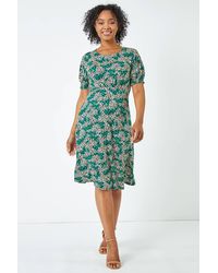 Roman Petite - Shirred Sleeve Floral Dress - Lyst