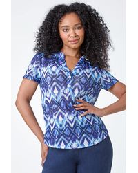 Roman Petite - Aztec Print Button Detail V-Neck Top - Lyst