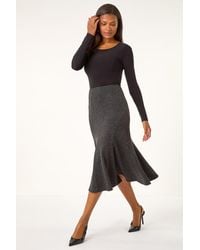Roman - Flared Textured Midi Stretch Skirt - Lyst