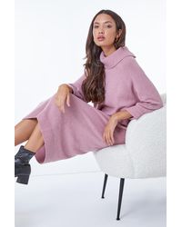 Roman - Roll Neck Knitted Midi Dress - Lyst