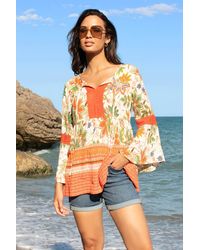 Roman - Floral Border Print Boho Tie Tunic Top - Lyst