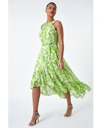 Roman - Halter Neck Butterfly Print Asymmetric Dress - Lyst