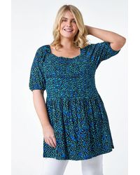 Roman Curve - Floral Longline Stretch Shirred Top - Lyst