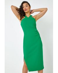 D.u.s.k - Ruched Halter Midi Stretch Dress - Lyst