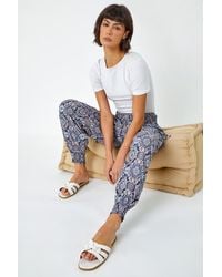 Roman - Paisley Shirred Elastic Waist Hareem Trousers - Lyst
