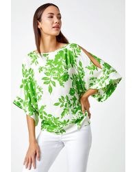 Roman - Floral Print Cold Shoulder Top - Lyst