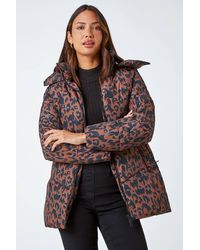 Roman - Animal Print Hooded Padded Coat - Lyst