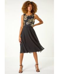 Roman - Foil Floral Print Fit & Flare Dress - Lyst