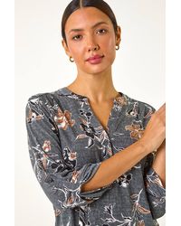 Roman - Floral Textured Print Stretch Blouse - Lyst