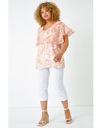 Roman Curve - Floral V-Neck Chiffon Overlay Top - Lyst