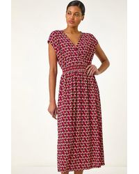 Roman - Geo Print V-Neck Stretch Midi Dress - Lyst