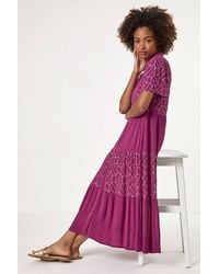 Roman - V-Neck Sequin Button Midi Dress - Lyst