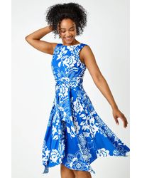 Roman Petite - Tie Waist Floral Stretch Dress - Lyst