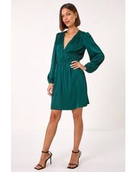 Roman - Pleated V-Neck Mini Dress - Lyst