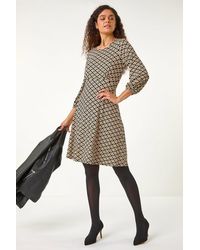Roman - Geometric Print Fit & Flare Stretch Dress - Lyst