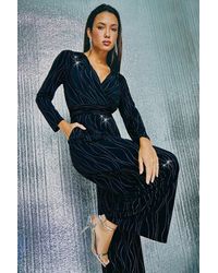 Roman - Embellished Wide Leg Stretch Jumpsuit - Lyst