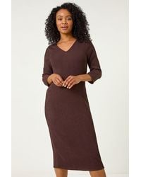 Roman Petite - Textured V-Neck Stretch Midi Dress - Lyst