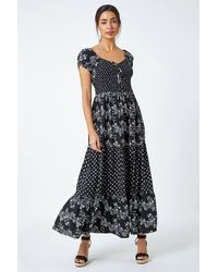 Roman - Abstract Tie Detail Tiered Maxi Dress - Lyst