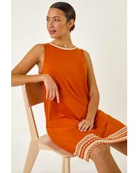 Roman - Embroidered Trim Stretch Dress - Lyst