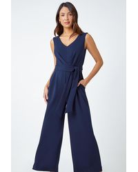Roman - Pleat Detail Wide Leg Stretch Jumpsuit - Lyst