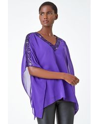 Roman - Sequin Trim Overlay Stretch Top - Lyst