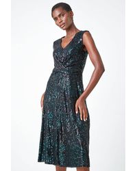 Roman - Sequin Twist Front Midi Stretch Dress - Lyst