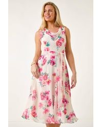 Roman Petite - Floral Cowl Neck Midi Dress - Lyst