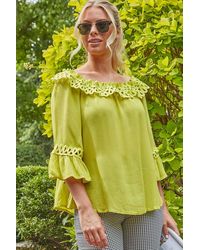Roman - Lace Trim Bardot Top - Lyst
