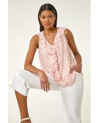 Roman - Lace V-Neck Ruffle Front Top - Lyst