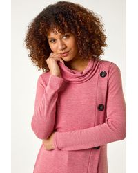 Roman - Cowl Neck Button Stretch Top - Lyst