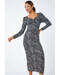 Roman - Geometric Glitter Print Midi Stretch Dress - Lyst